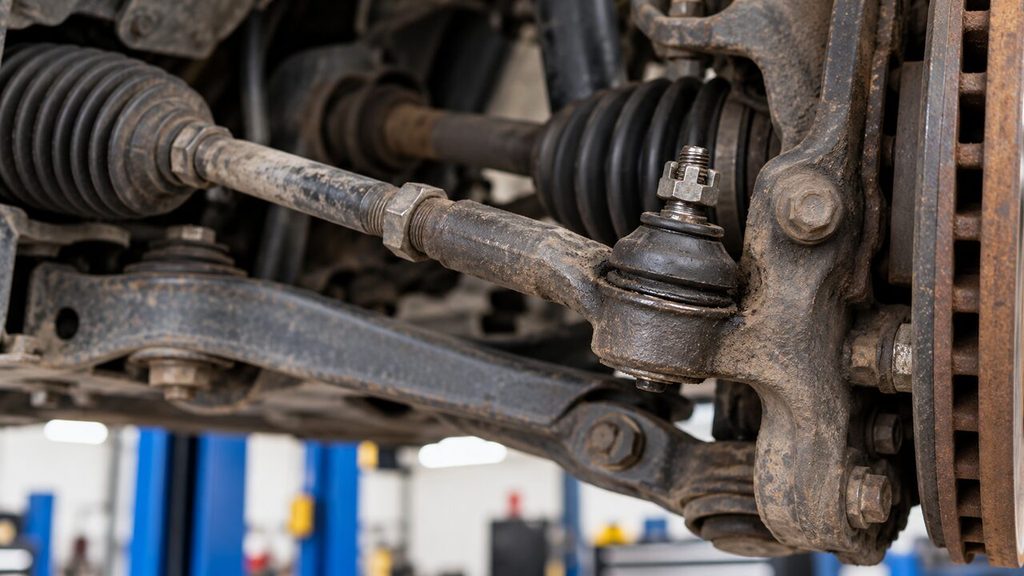 Worn tie rod end that can make a car feel loose while driving