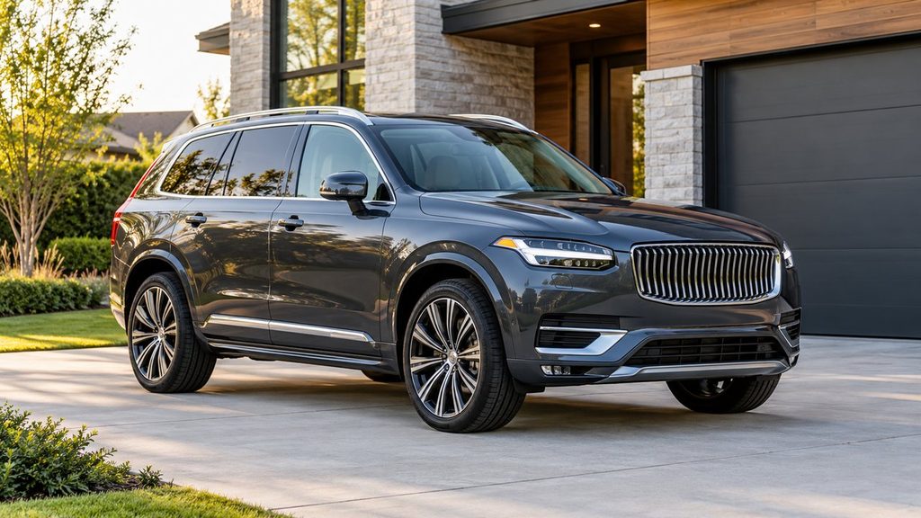 Gray SUV parked with its rear ride height lower than the front