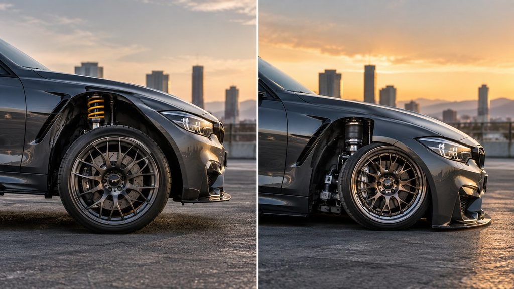 Coilovers vs air suspension comparison on a modified car