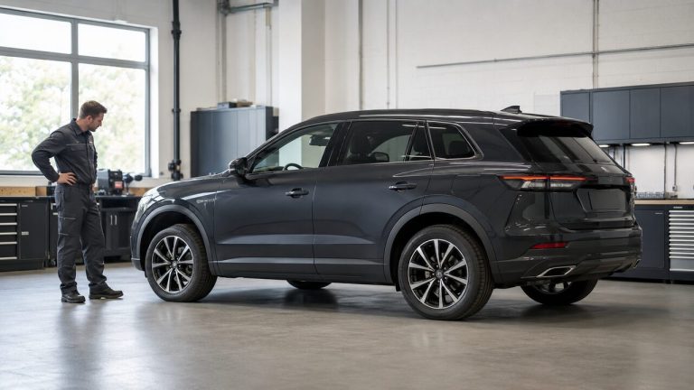 SUV sitting unevenly during an air suspension diagnosis