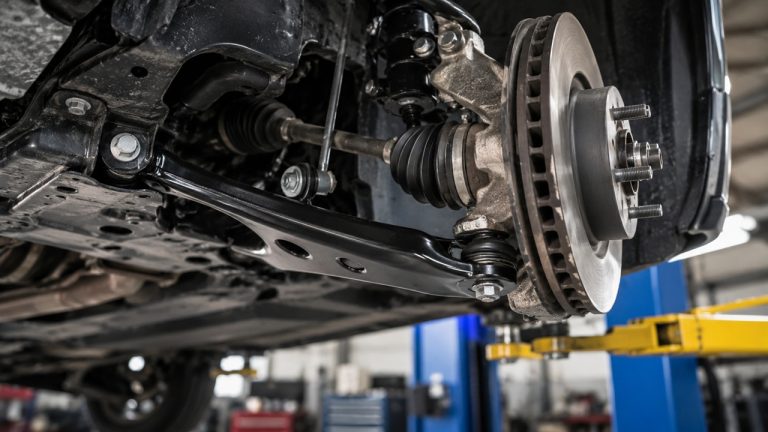 Lower control arm installed on a vehicle suspension