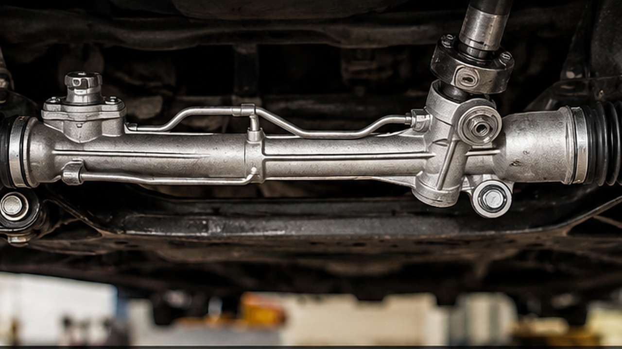 Rack and pinion steering assembly under a vehicle
