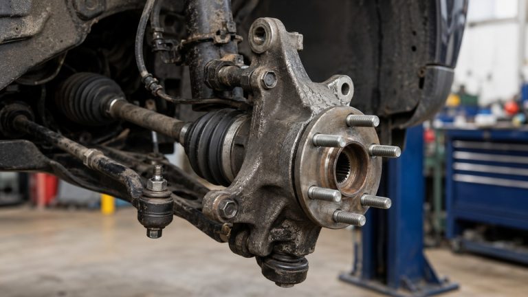 Steering knuckle and wheel hub in a vehicle suspension