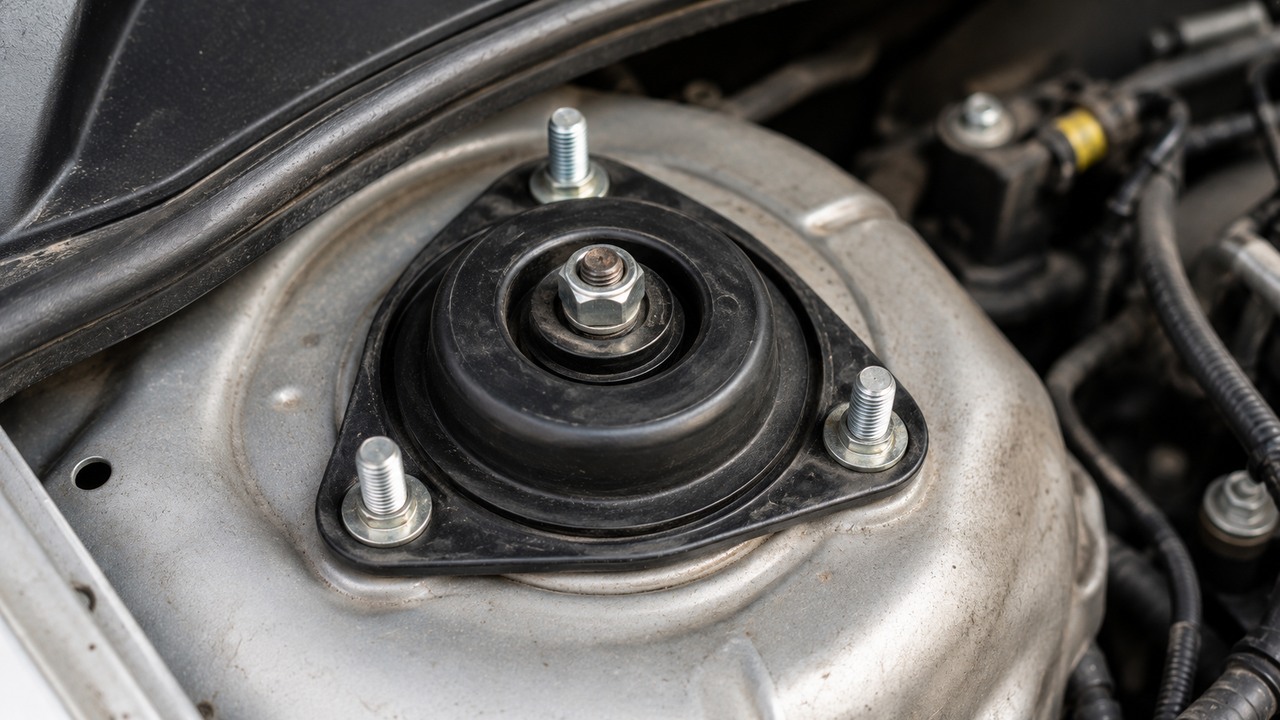 Strut mount installed at the top of a vehicle suspension