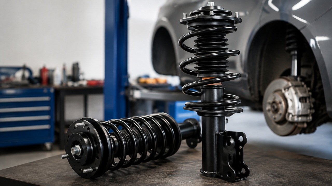 Front strut assemblies in an automotive repair shop