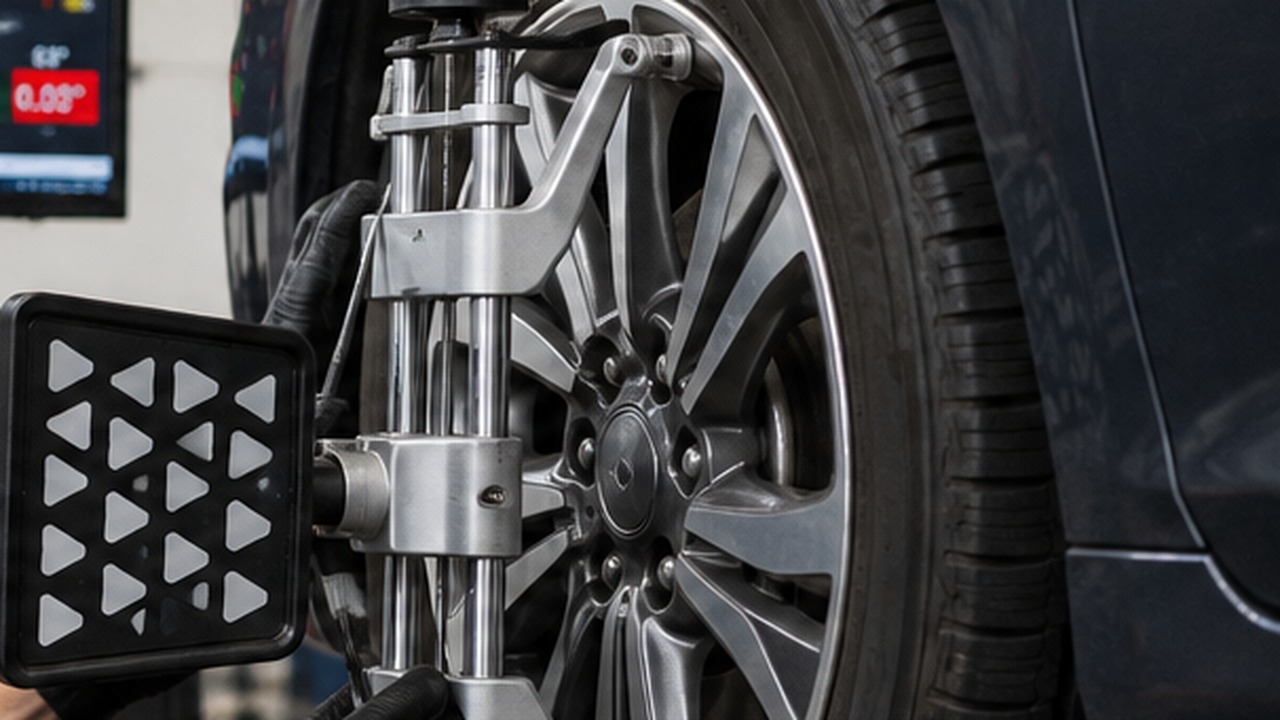 Wheel alignment equipment attached to a car wheel