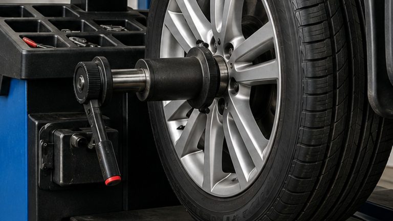 Wheel mounted on a tire balancing machine
