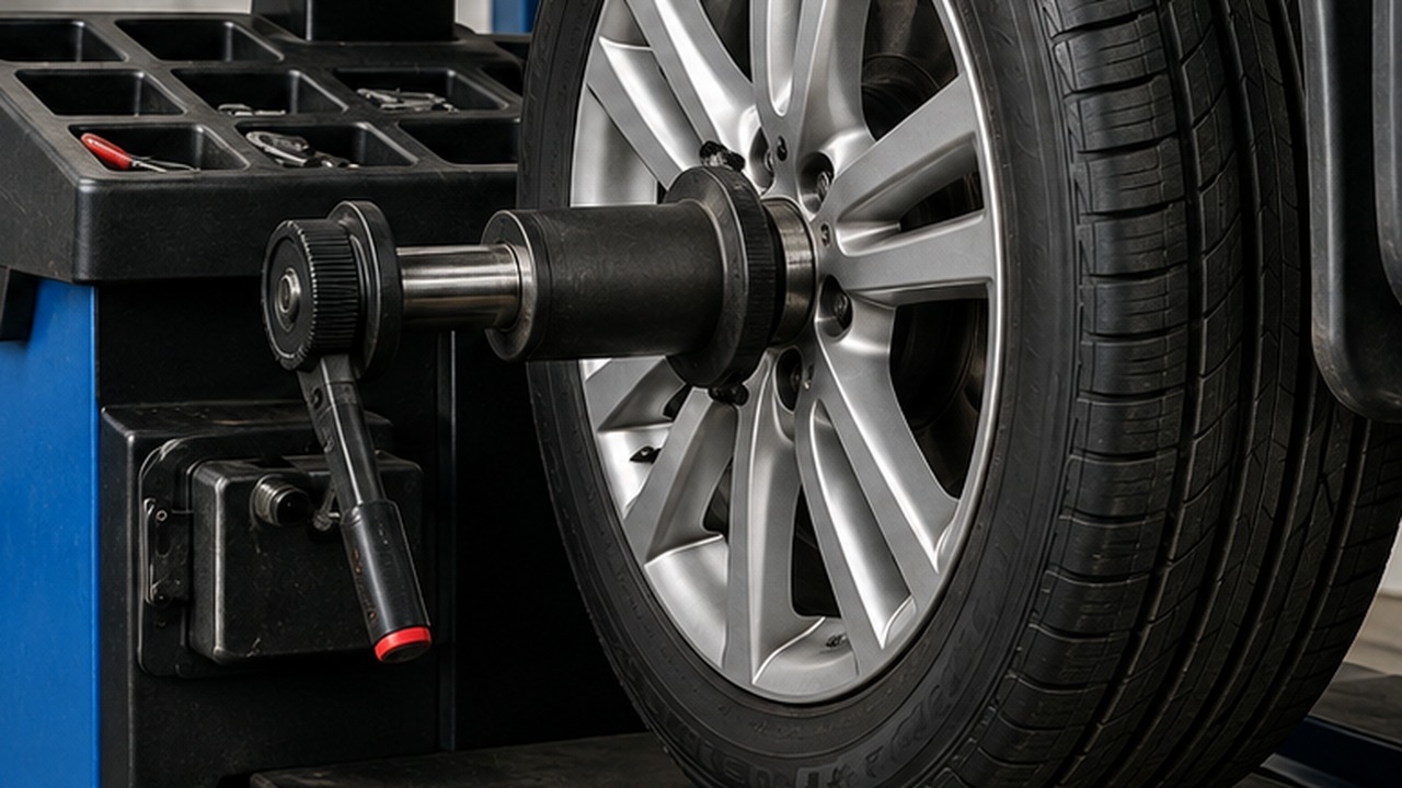 Wheel mounted on a tire balancing machine