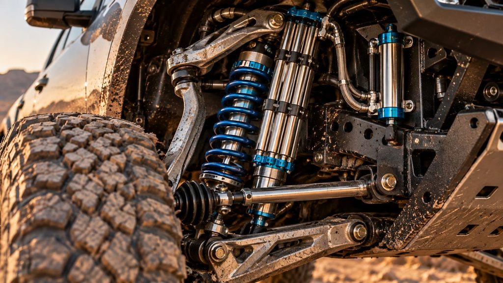External bypass shock and coilover installed on an off-road truck