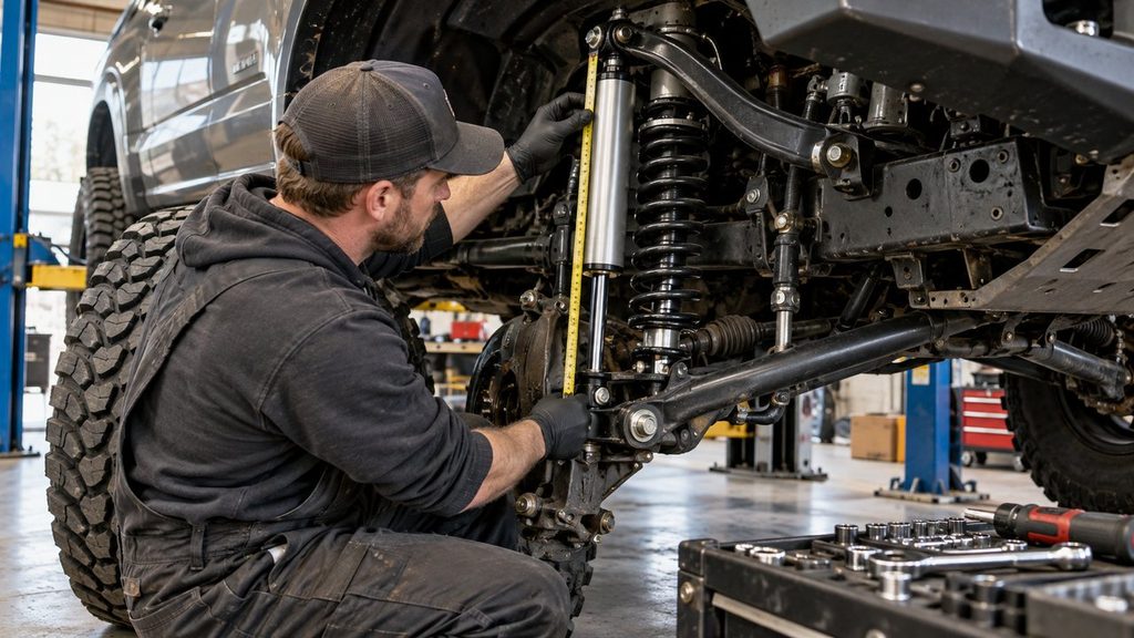 Measuring shock length and suspension travel on a lifted truck