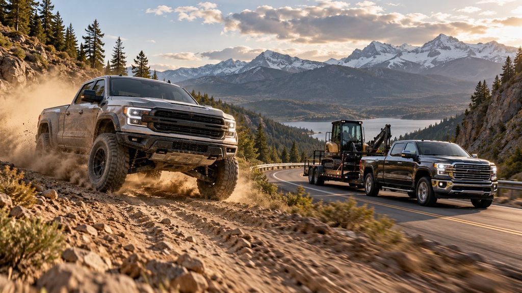 Pickup trucks using suspension shocks for off-road driving and towing