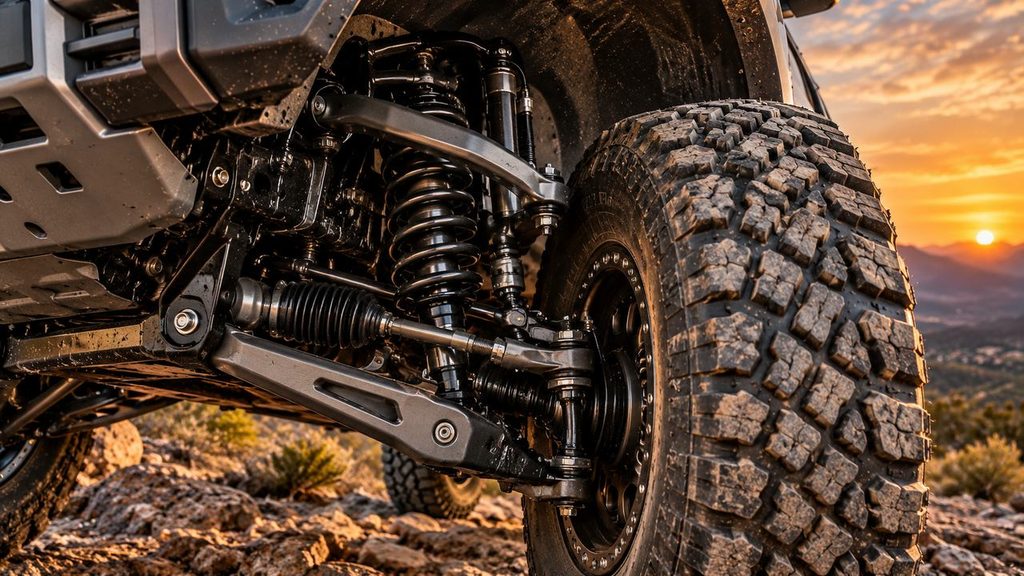 IFS suspension and 37-inch tire clearance on a lifted truck