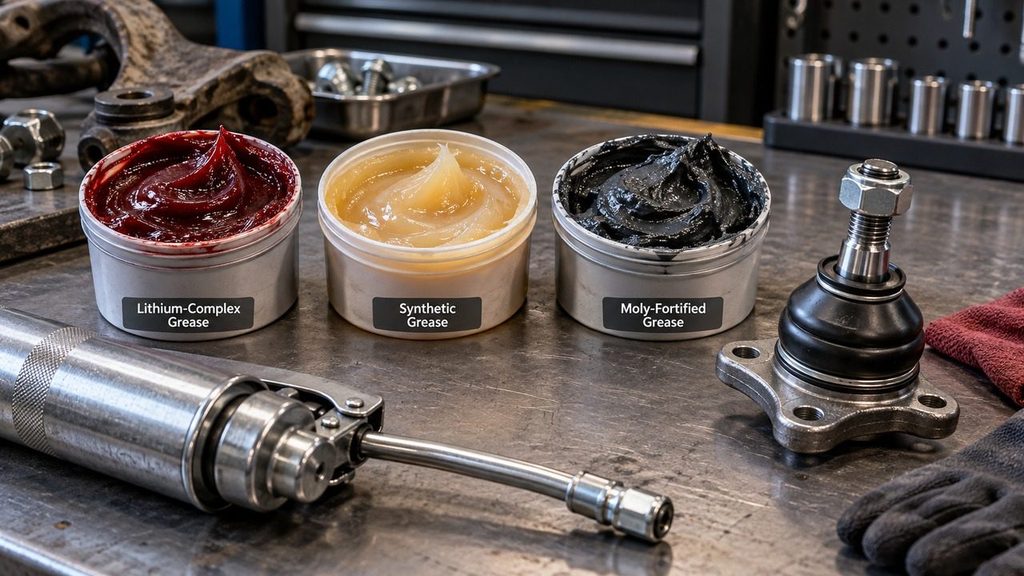 Comparison of lithium complex, synthetic and moly-fortified ball joint grease types