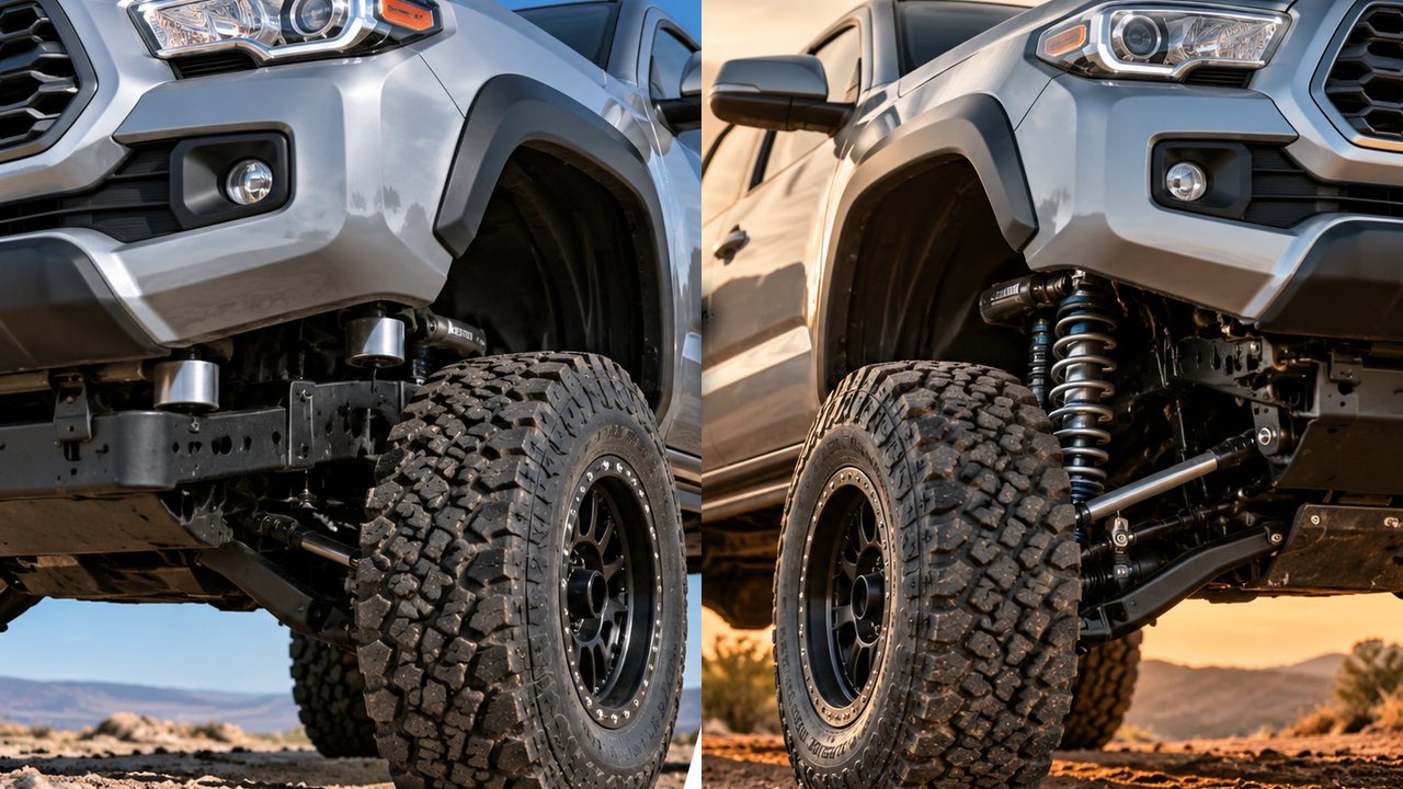 Body lift vs suspension lift on two lifted pickup trucks