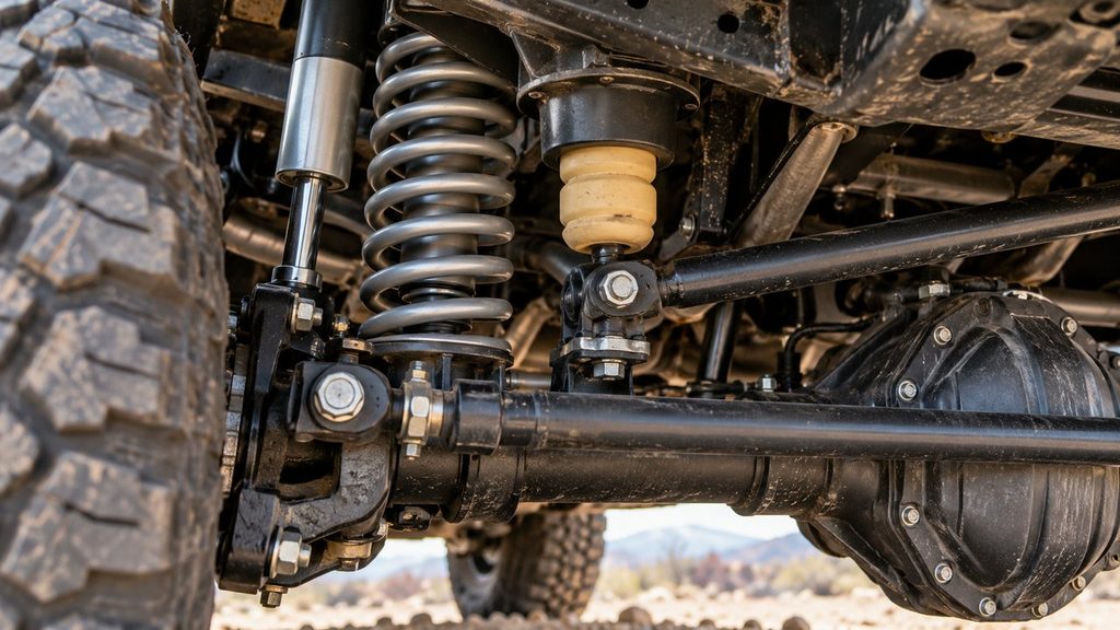 Bump stop above a solid axle suspension with coil spring and shock