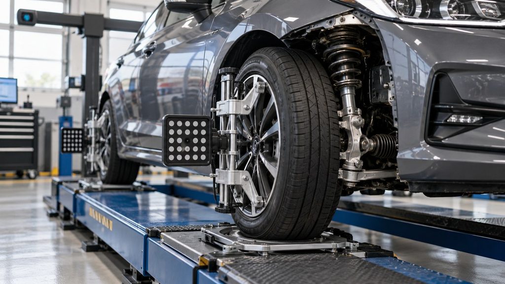 Front wheel alignment setup used to measure caster angle