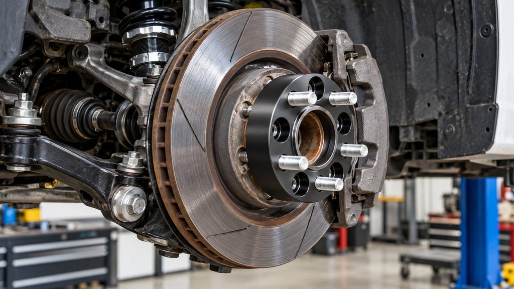 Wheel spacer moving the wheel outward and changing scrub radius