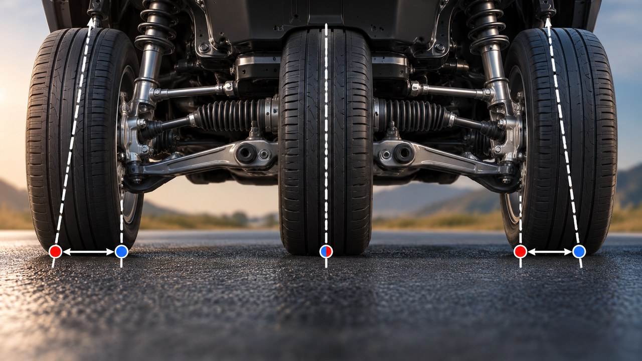 Front suspension geometry illustrating positive, negative and zero scrub radius