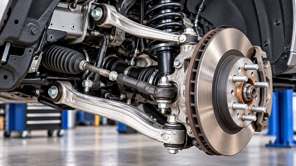Front suspension and steering knuckle assembly used to explain steering axis inclination