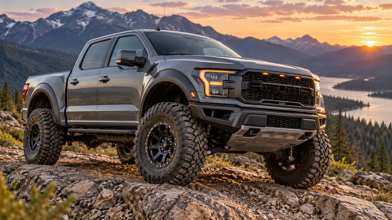 Lifted pickup truck with 35-inch off-road tires