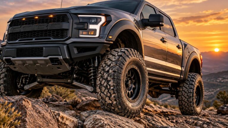 Lifted pickup truck with 37-inch off-road tires