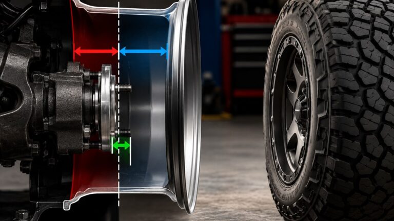 Wheel offset and backspacing geometry on an off-road wheel