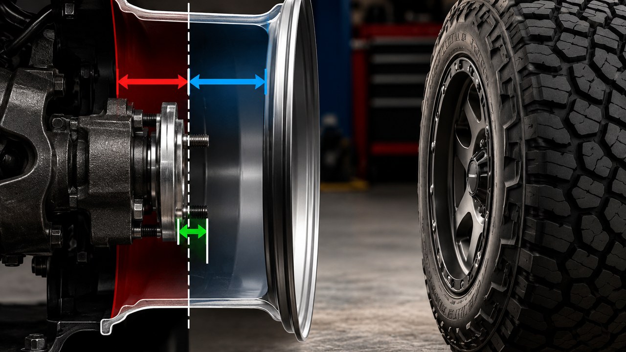 Wheel offset and backspacing geometry on an off-road wheel