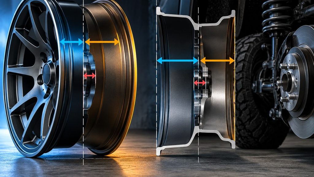 Wheel offset and backspacing geometry with hub and suspension